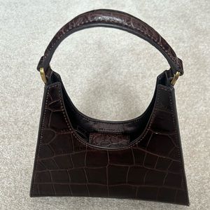 Staud Mini Crossbody Rey Bag Brown Croc Embossed